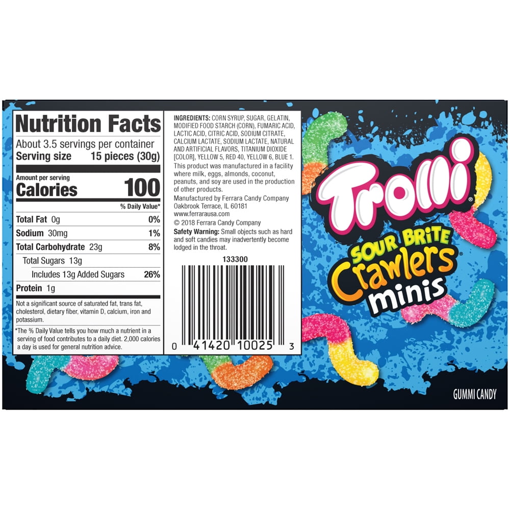 Trolli Sour Brite Crawlers Mini Gummy Candies, 3.5 oz Box