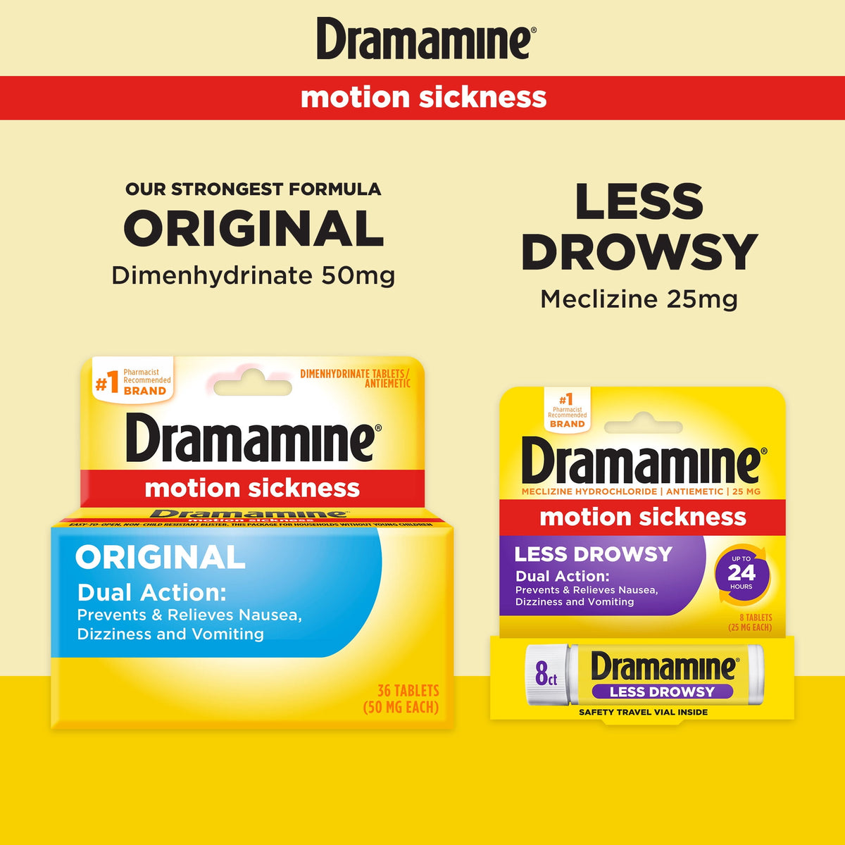 Dramamine Original, Motion Sickness Relief, Sensitive Stomach, 36 Count