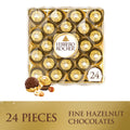 Ferrero Rocher Gourmet Hazelnut Milk Chocolate Gift Box, 24 Individually Wrapped Chocolates, 10.6 oz