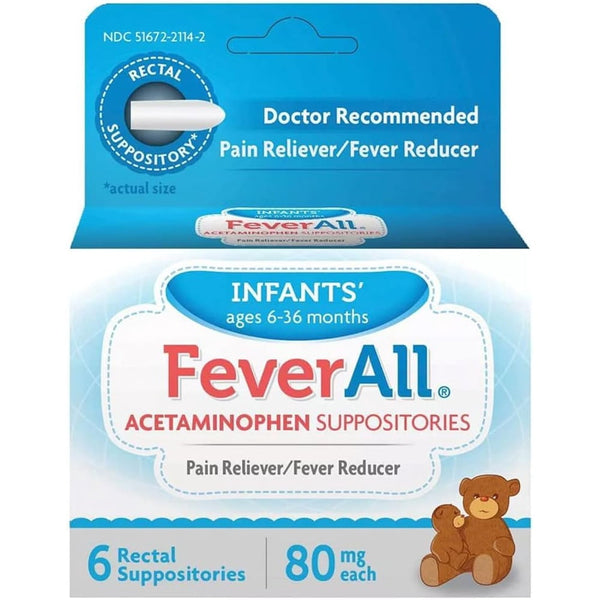 Feverall Infant Acetaminophen Suppositories Pain Reliever and Fever Reducer, Age 6-36 Months, Paraben Free, No Artificial Colors