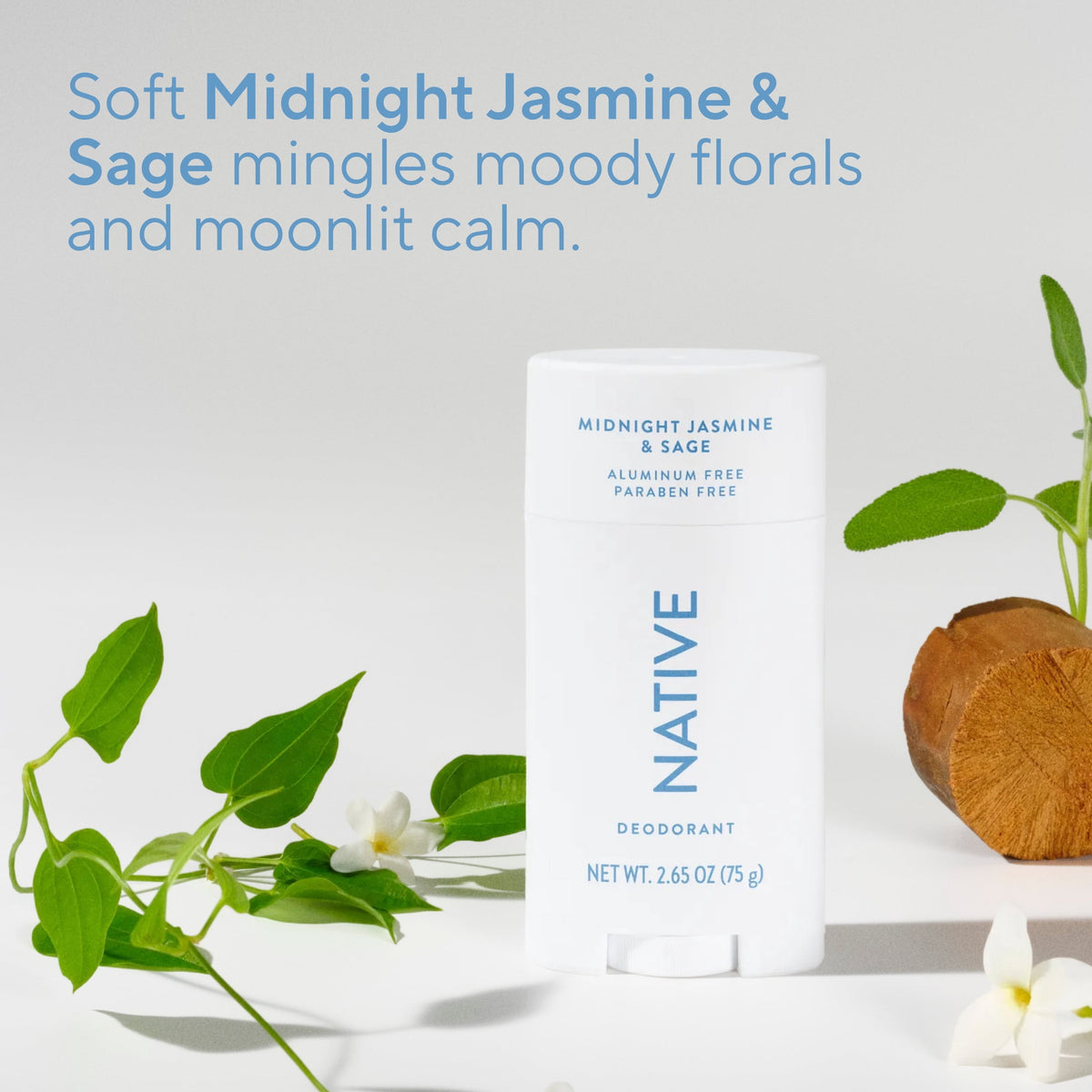 Native Deodorant, Aluminum Free, Deodorant for Women and Men, Midnight Jasmine & Sage, 2.65 oz