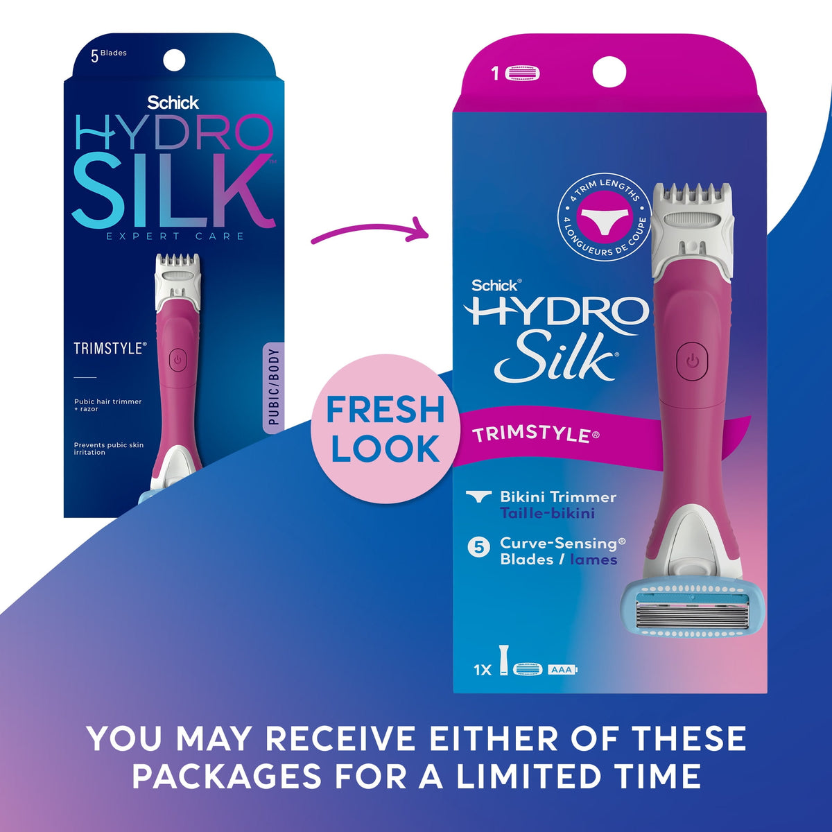 Schick Hydro Silk TrimStyle Razor with Bikini Trimmer for Women – 1 Handle, 1 Refill & 1 Battery