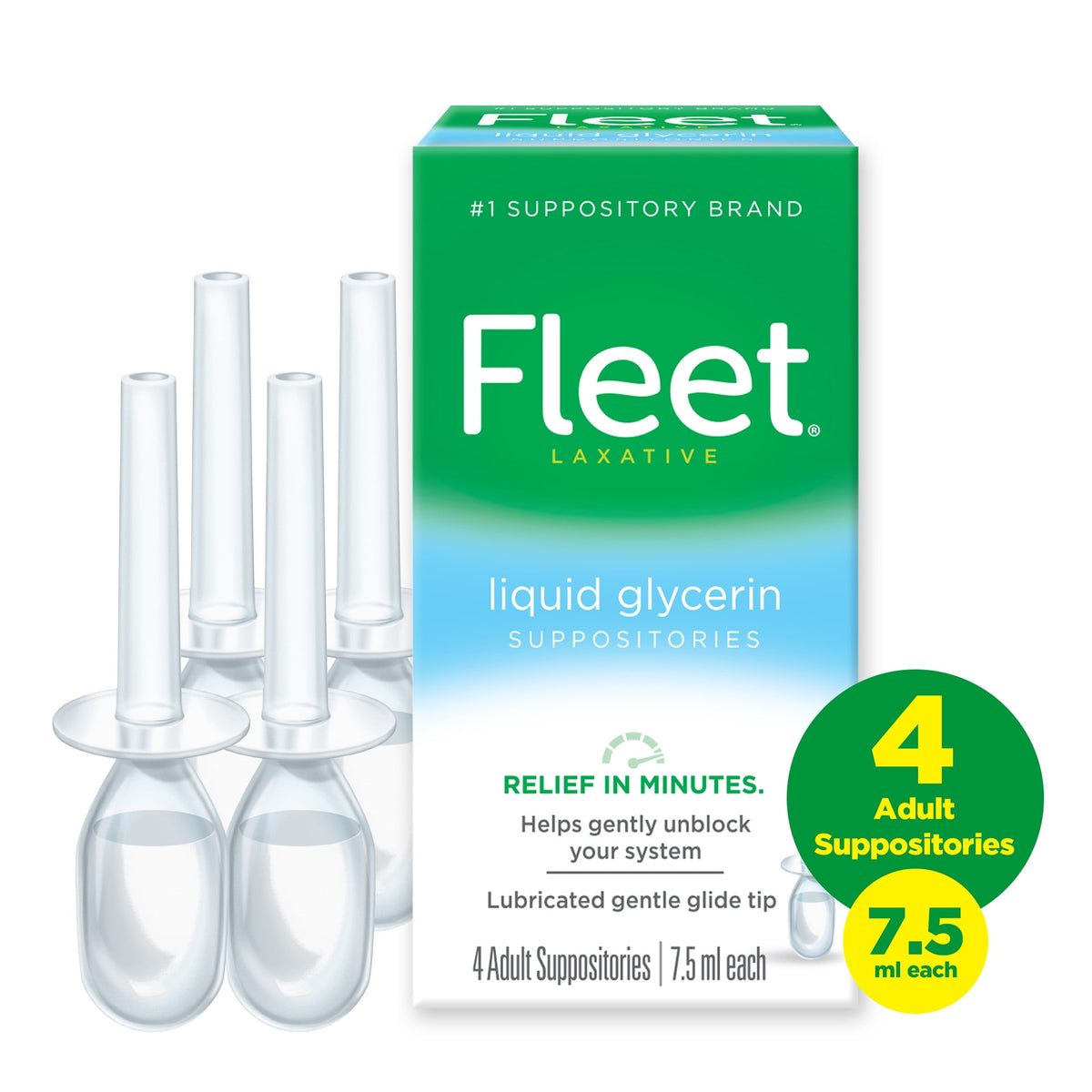 Fleet Laxatives, Liquid Glycerin Suppositories for Adult Constipation Relief, 7.5 mL Bottles, 4 Ct