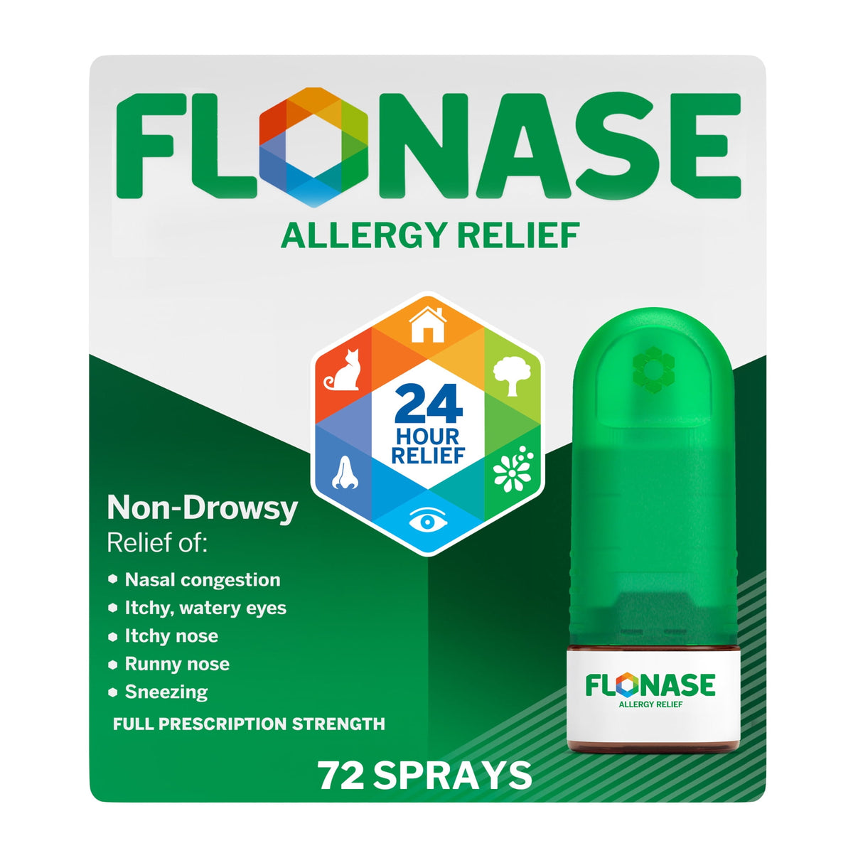 Flonase Allergy Relief Fluticasone Nasal Spray, 24 Hour Non-Drowsy Allergy Medicine, Metered Nasal Spray - 72 Sprays - Fall And Seasonal Allergy