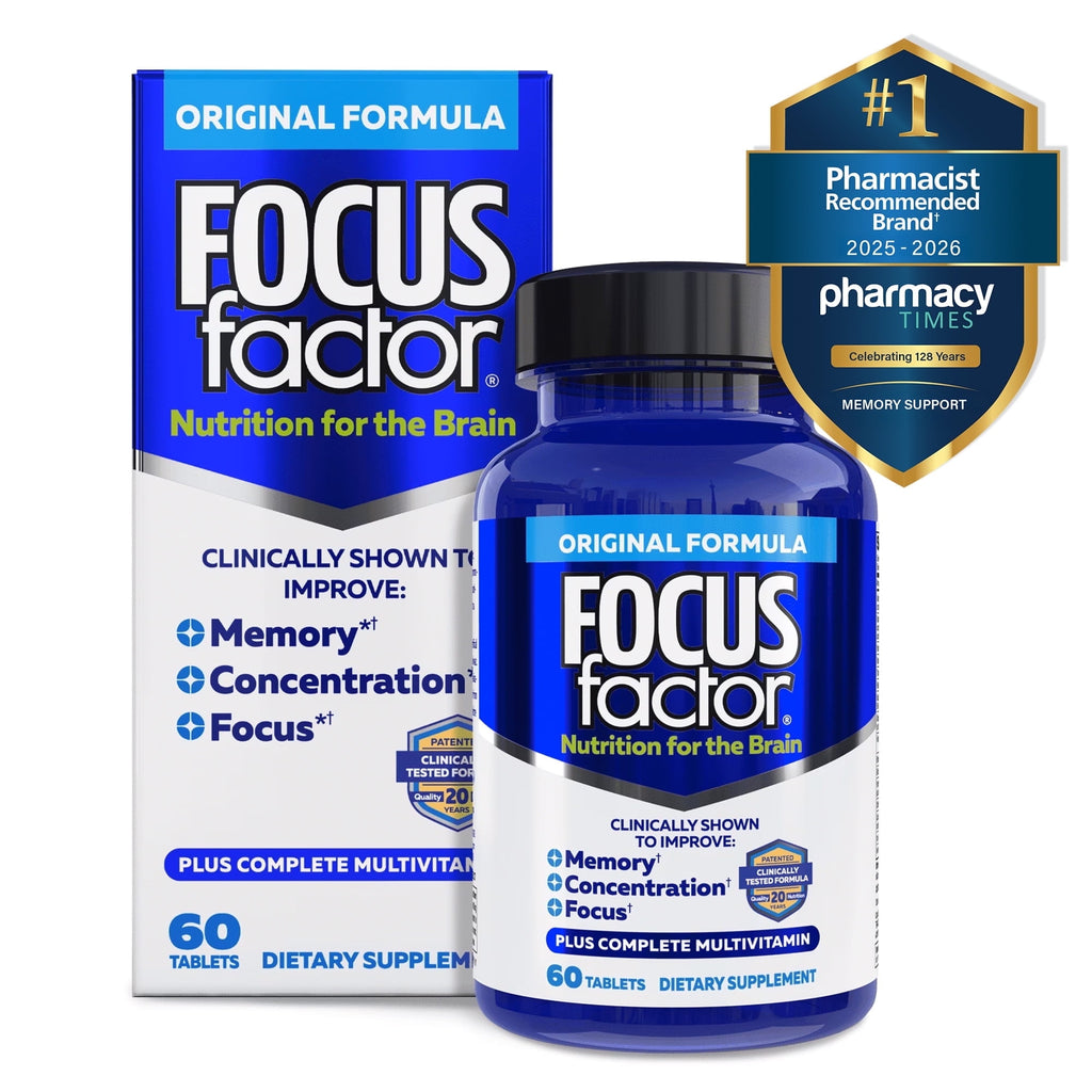 FOCUS FACTOR Original (60 Count) - Brain Health Supplement with Vitamins B6, B12, D, Bacopa Monnieri