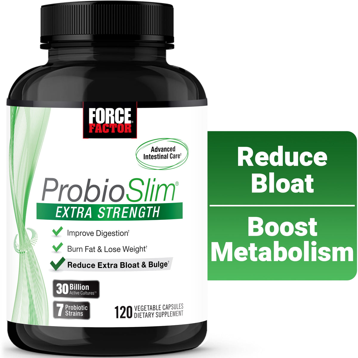Force Factor ProbioSlim Extra Strength Probiotic Supplement with 30 Billion CFUs for Digestive Health, Bloating & Gas Relief, 120 Capsules
