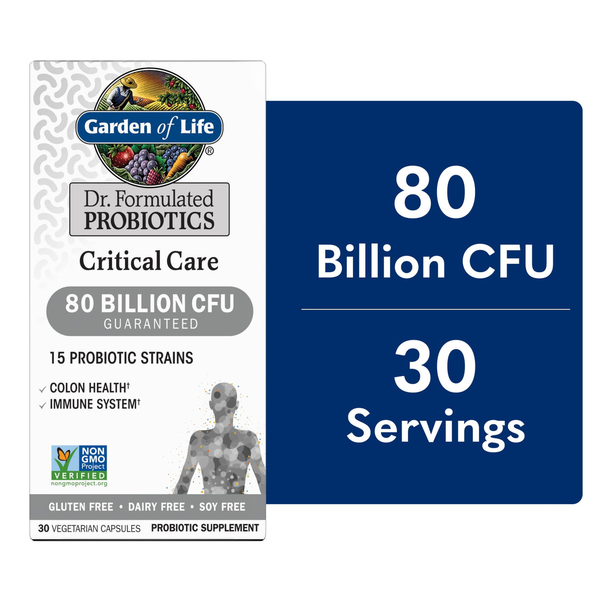 Garden of Life Dr. Formulated Critical Care Probiotics for Adult Digestive Gut Health and Immune Support, 80 Billion CFU from 15 Probiotic Strains
