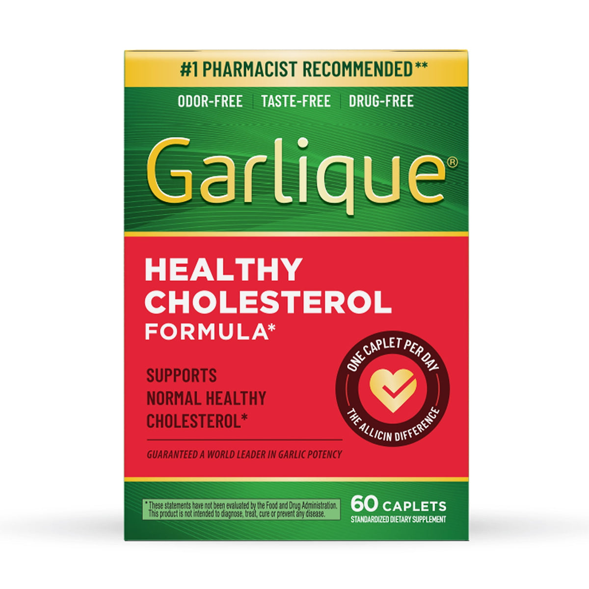 Garlique Healthy Cholesterol Support Supplement, Odor Free Garlic, 5000 Mcg Allicin, Cardiovascular Health, 60 Count