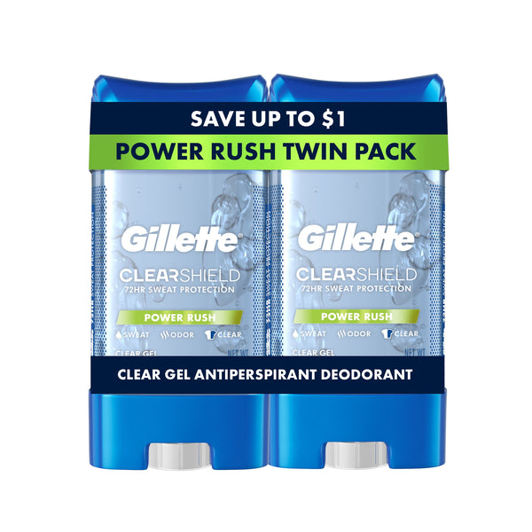 Gillette Anti-Perspirant Deodorant, Clear Gel Power Rush 3.8 oz, Twin Pack
