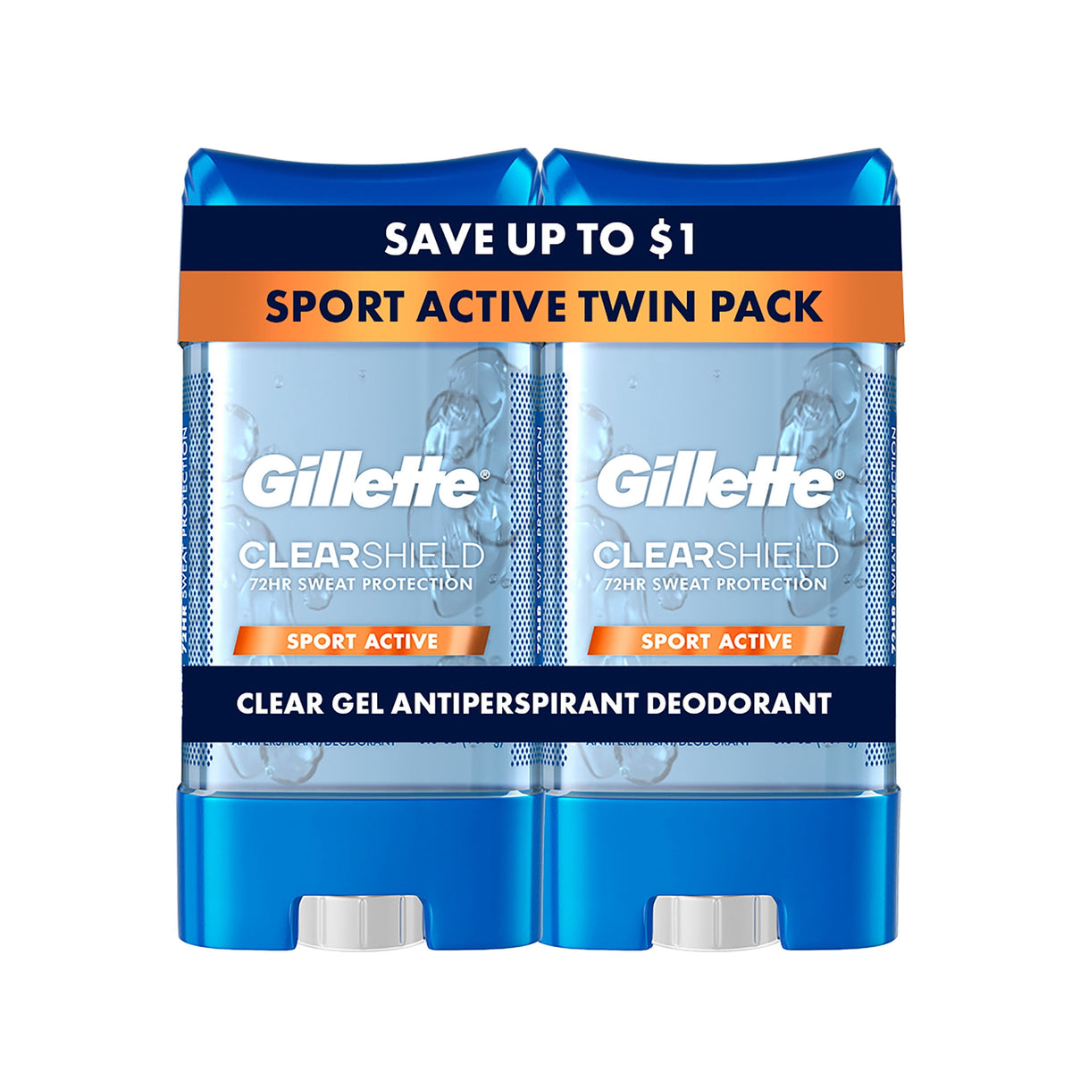 Gillette Antiperspirant Deodorant for Men, Clear Gel Sport Active Twin Pack, 3.8 oz