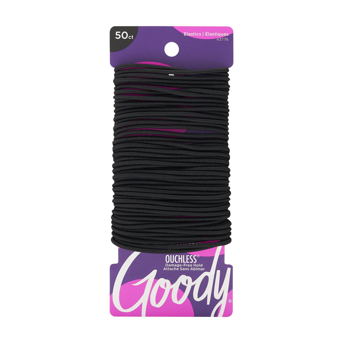 Goody Ouchless Damage-Free 2mm Elastics, Small Size for All Hair Types, Black, 50 Count