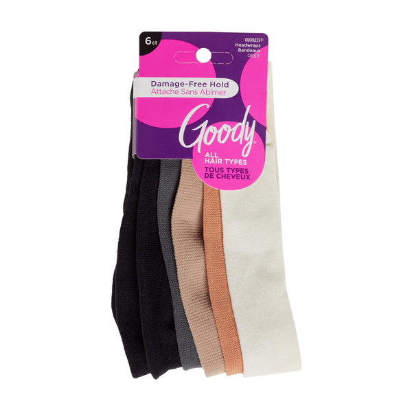 Goody Ouchless Satin Fabric Headwraps in Assorted Colors, 6 Count