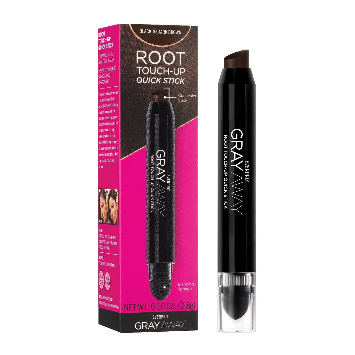 Everpro Gray Away Temporary Hair Color Root Touch-Up Quick Stick, Black/Dark Brown, 0.10 oz