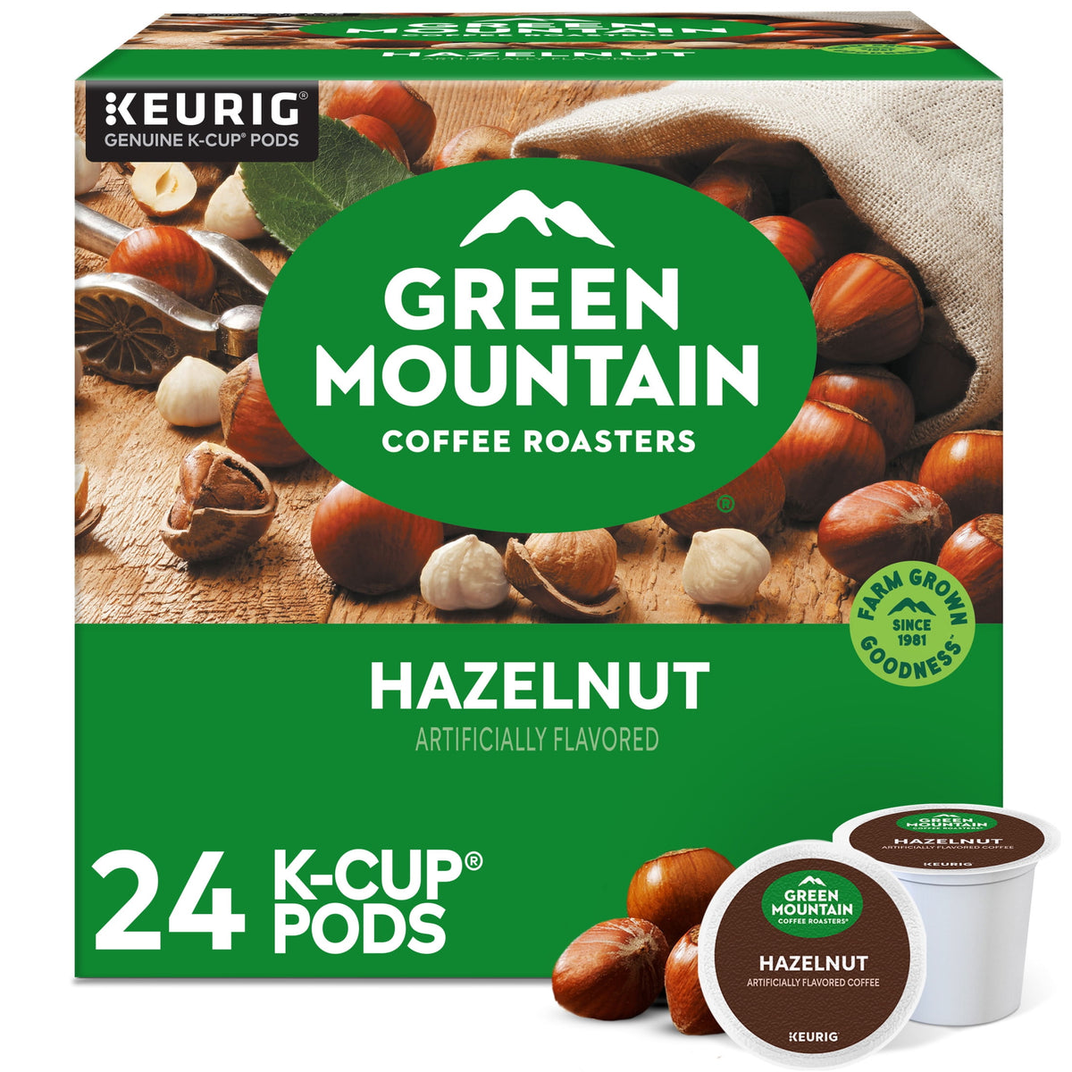 Green Mountain Coffee Hazelnut Flavored K-Cup Pods, Light Roast, 24 Count for Keurig Brewers