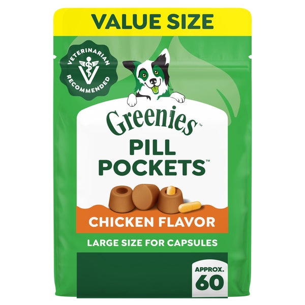 Greenies Pill Pockets for Dogs, Chicken Flavor, Large Size, Soft Dog Treats, 15.8 oz Pouch