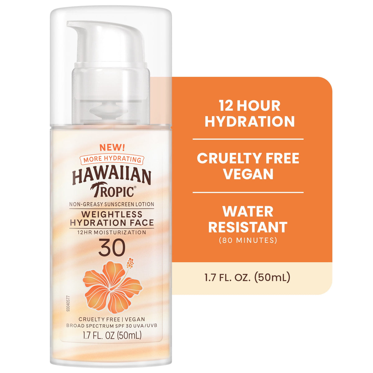 Hawaiian Tropic Weightless Hydration Lotion Sunscreen for Face SPF 30, Travel Size 1.7 Fl Oz