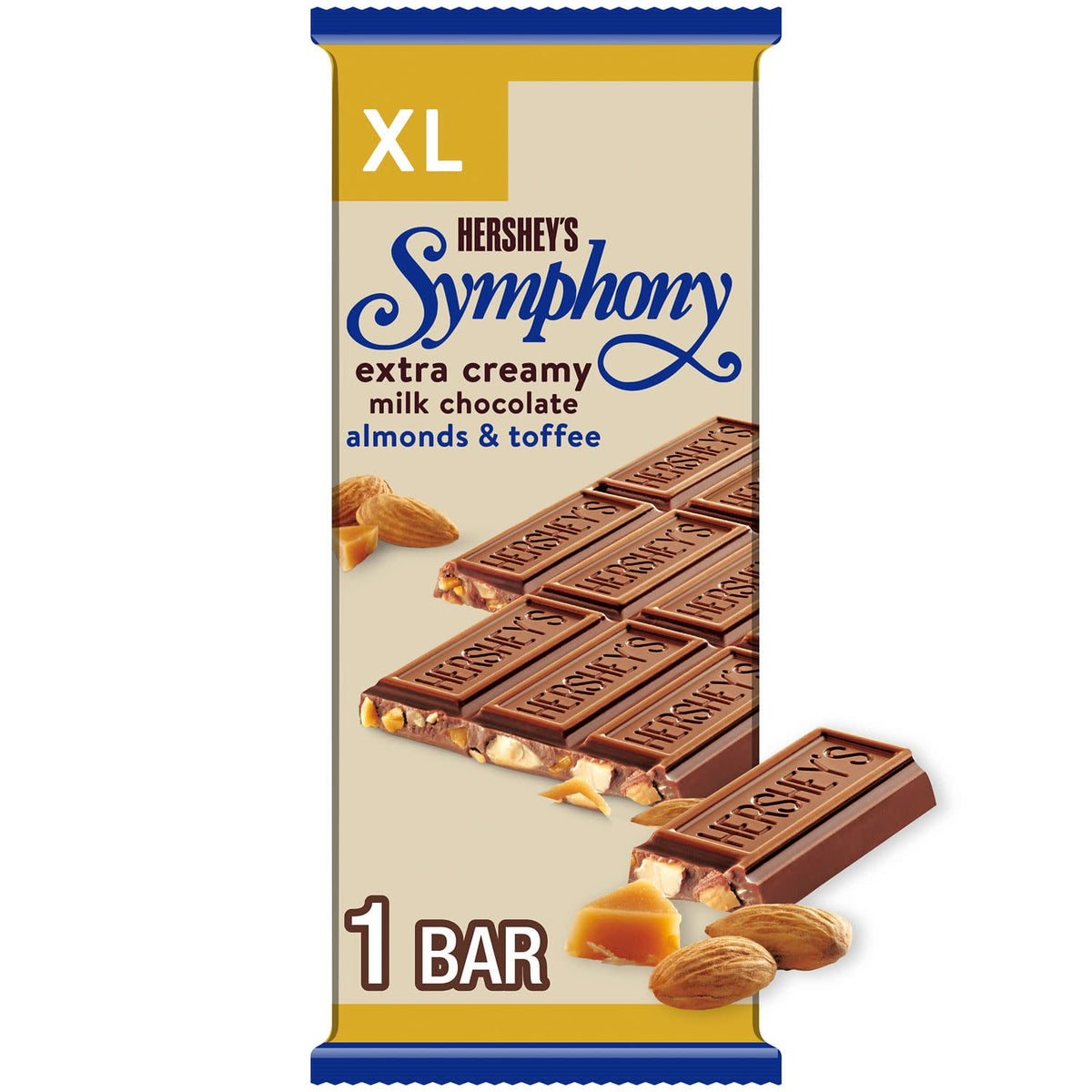 Hershey's Symphony Milk Chocolate, Almonds and Toffee XL Candy, Bar 4.25 oz, 16 Pieces