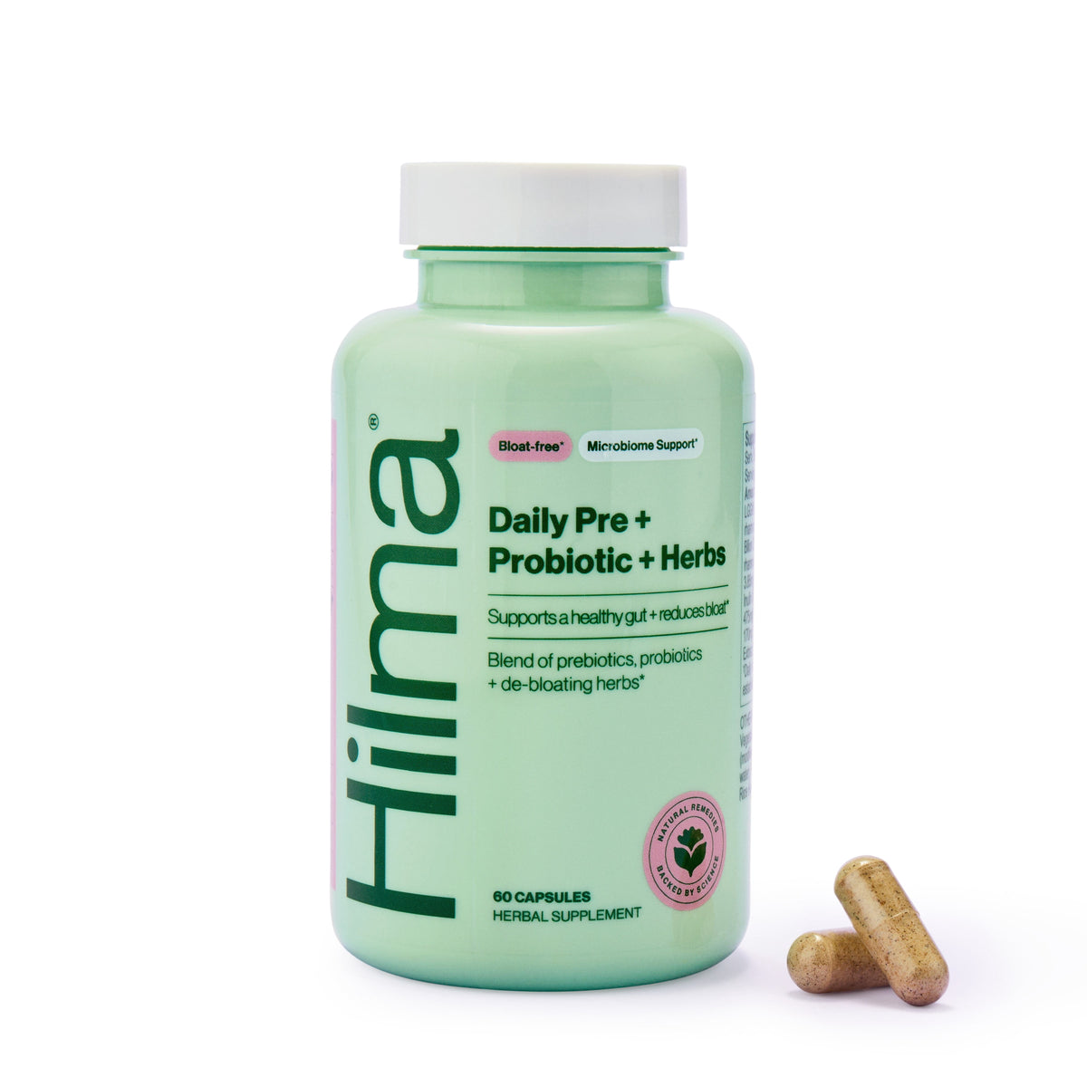 Hilma Daily Pre + Probiotic Herbal Supplement Vegan Capsules, Doctor Formulated, 60 Count
