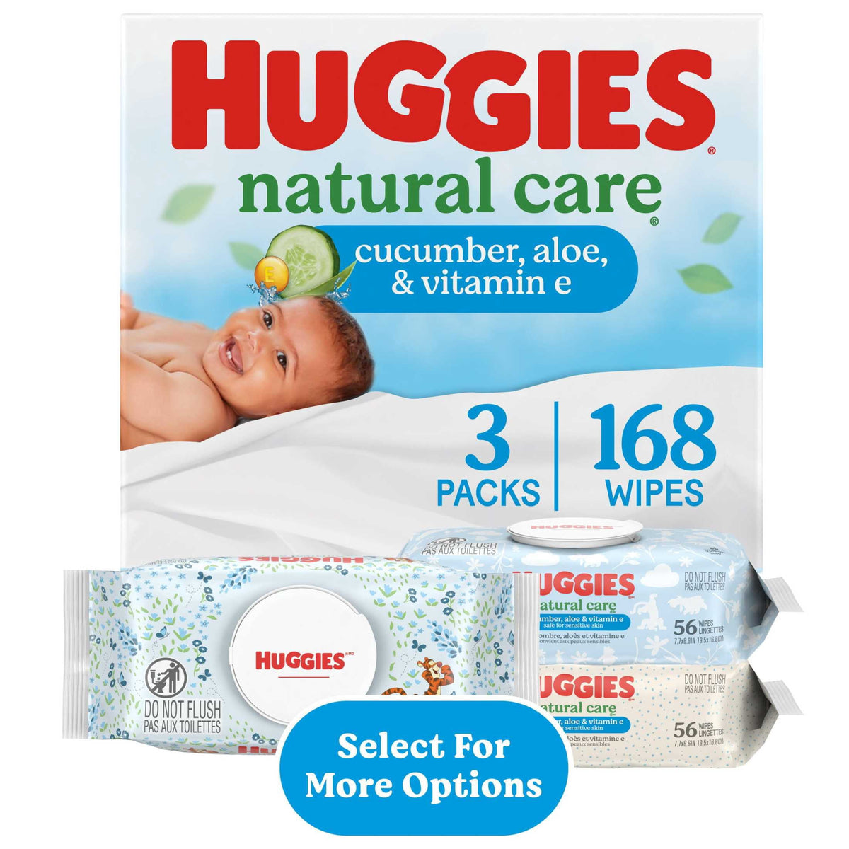 Huggies Natural Care Cucumber, Aloe, & Vitamin E, Scented Baby Wipes, 3 Packs, 168 Wipes