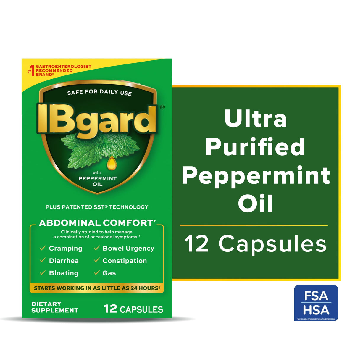IBgard Gut Health Supplement, Peppermint Oil Capsules for Abdominal Comfort, 12 Capsules