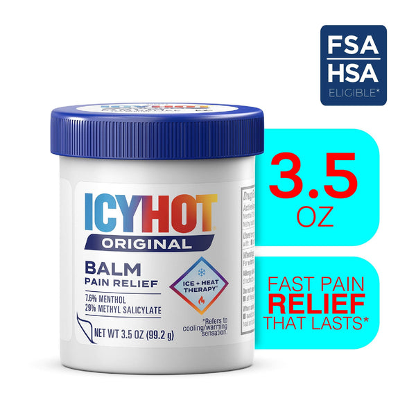 Icy Hot Original Pain Relief Balm, Fast-Acting Pain Relief With Menthol 7.6% and Methyl Salicylate 29%, Ice and Heat Contrast Therapy for Backaches