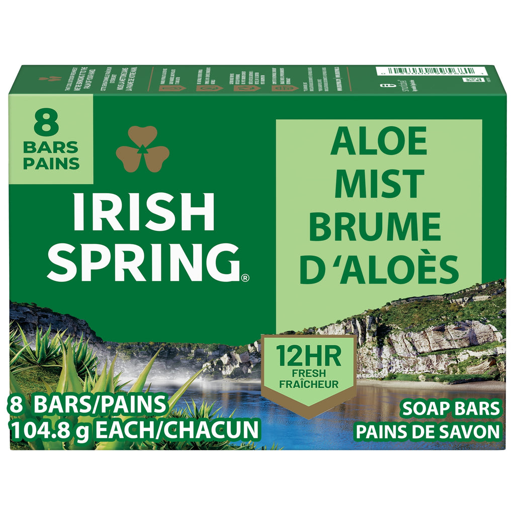 Irish Spring Aloe Mist Deodorant Bar Soap for Men, 12 Hour Fresh Deodorant Soap, 3.7 oz Bar (8 Pack)