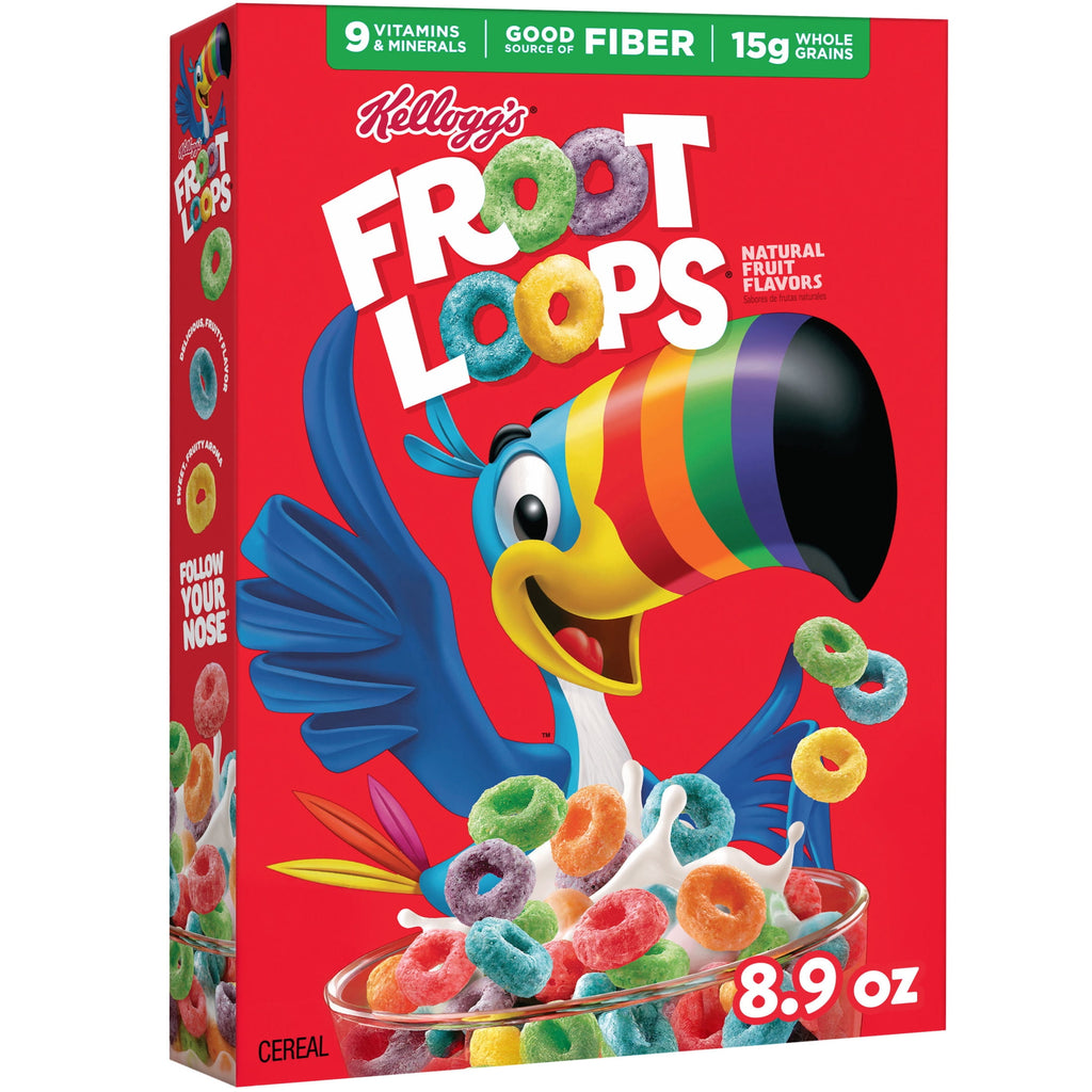 Kellogg's Froot Loops Original Breakfast Cereal, Good Source of Fiber, 8.9  oz