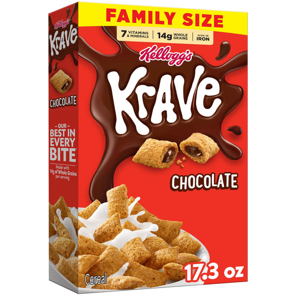 Kellogg's Krave Chocolate Breakfast Cereal, 7 Vitamins and Minerals, Family Size, 17.3  oz