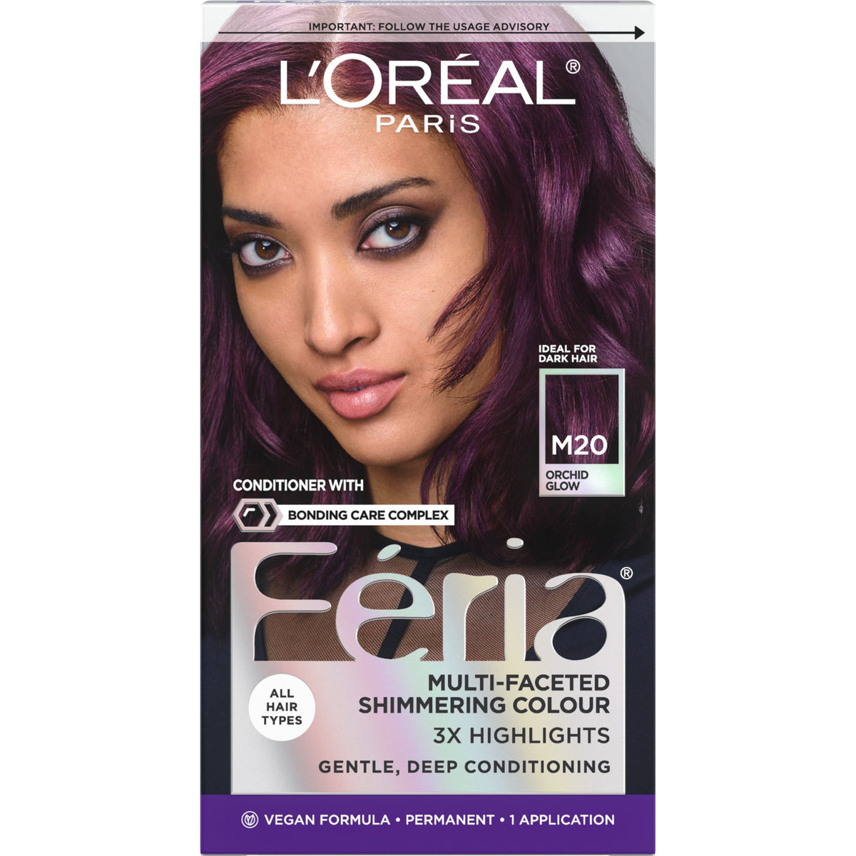 L'Oreal Paris Feria Permanent Hair Color, M20 Orchid Glow, 40 Percent Strong Hair, 1 kit