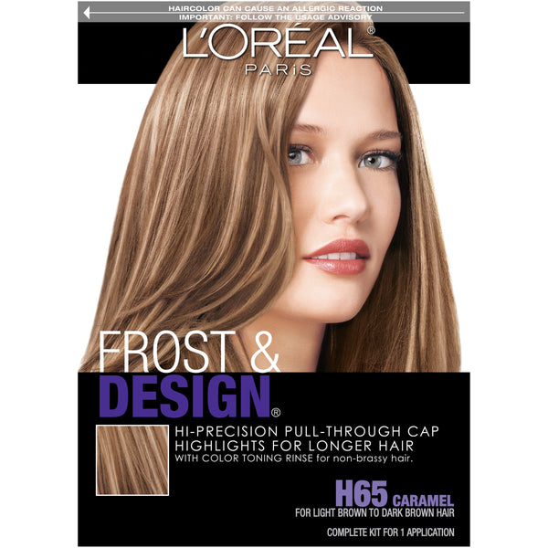 L'Oreal Paris Frost and Design Cap Hair Highlights For Long Hair, H65 Caramel, 1 kit