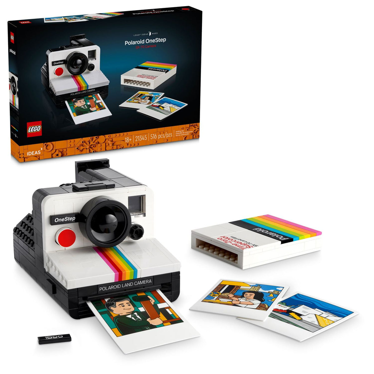 LEGO Ideas Polaroid OneStep SX-70 Camera Building Set 21345, Collectible Display Model