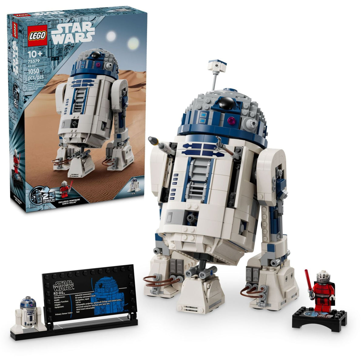LEGO Star Wars R2-D2 Brick Built Droid Figure, Collectible Star Wars Room Décor with Exclusive 25th Anniversary Minifigure Darth Malak, Creative Play