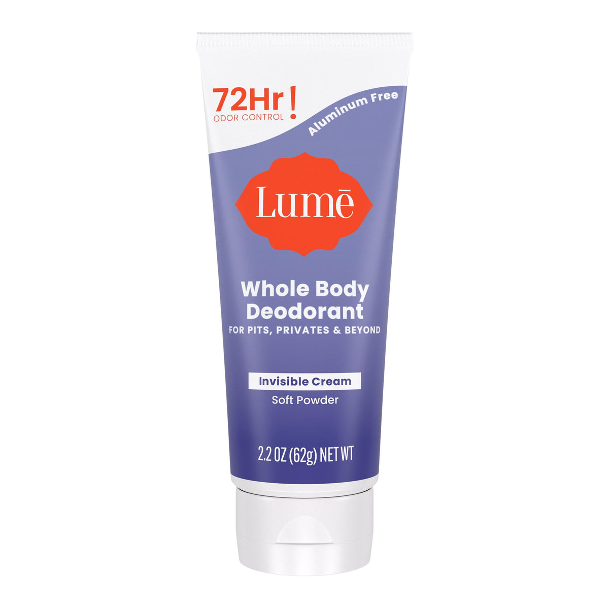 Lume Whole Body Women's Invisible Cream Tube Deodorant Soft Powder Scent, Aluminum-Free, 2.2 oz
