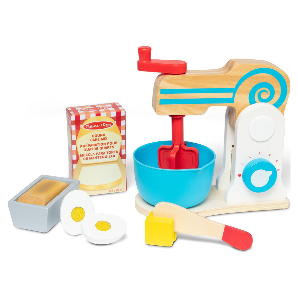 Melissa & Doug Wooden Make-a-Cake Mixer Set (11 pcs) - Play Food and Kitchen Accessories - FSC Certified