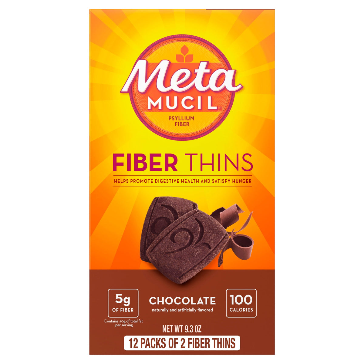 Metamucil Fiber Thins, Chocolate, Psyllium Husk Fiber Snack, GLP-1 Friendly Fiber>, 24 Count