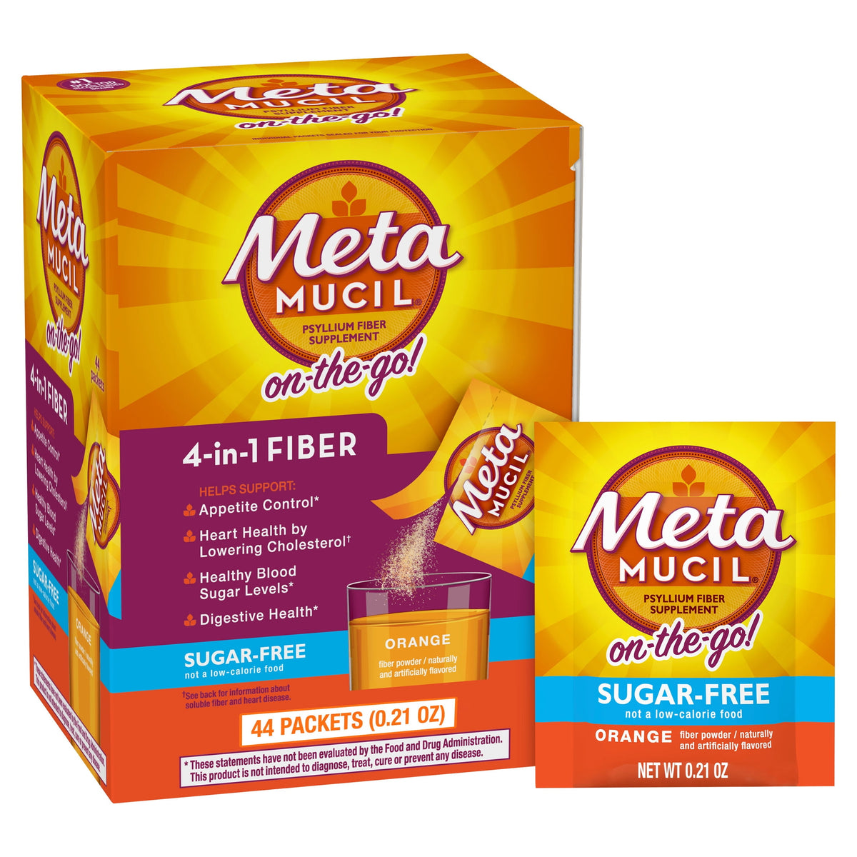 Metamucil On the Go Fiber, Sugar-Free, Psyllium Husk, GLP-1 Friendly Fiber>, 44 Packets