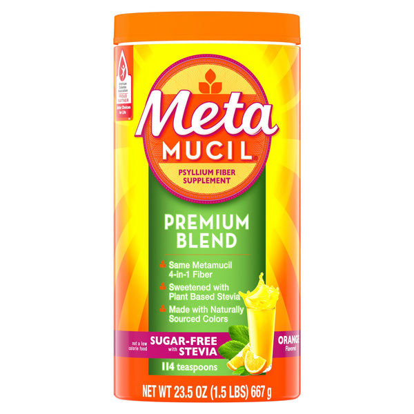 Metamucil Premium Blend Fiber, Sugar-Free with Stevia, Orange, GLP-1 Friendly Fiber>, 114tsp