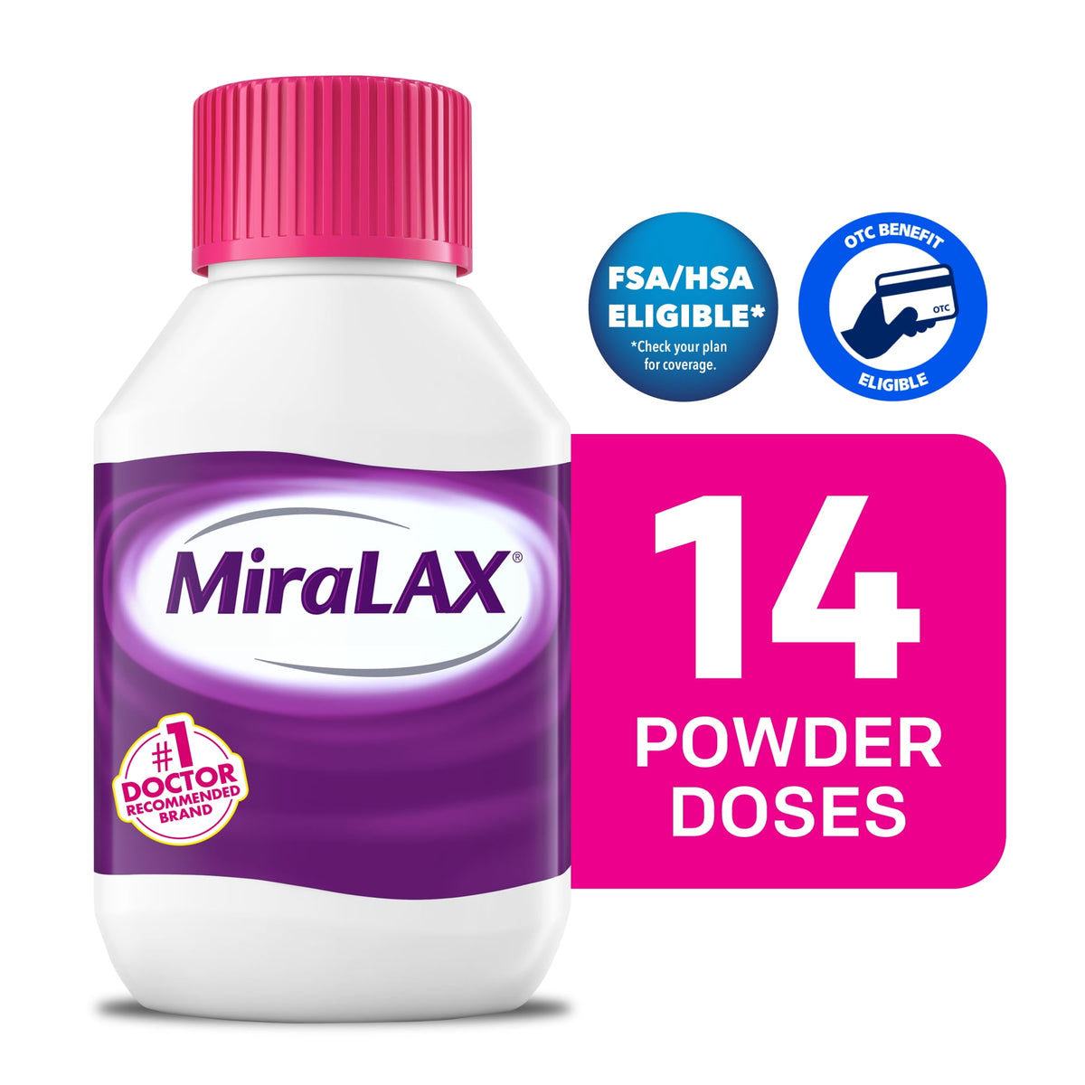 MiraLAX Laxative Powder for Gentle Constipation Relief, Laxatives for Constipation, 14 Doses