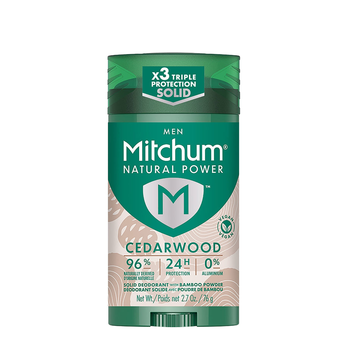 Mitchum Men’s Natural Power Deodorant Solid, Cedarwood, 2.7 oz
