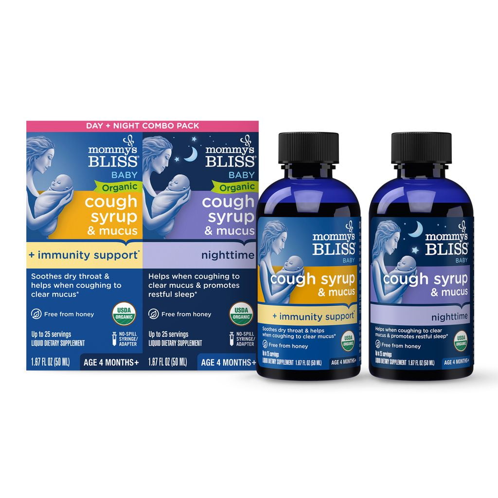 Mommy's Bliss Organic Day + Night Organic Cough Syrup,Age 4 Months+, over-The Counter,(2) 1.67 fl. oz. Bottles