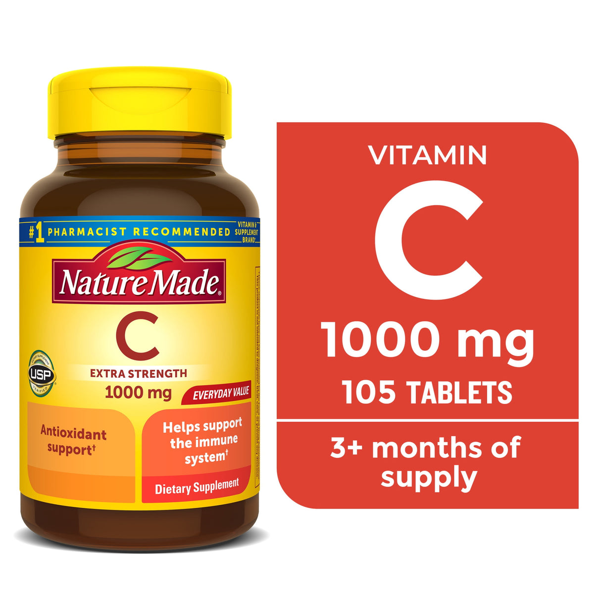 Nature Made Extra Strength Vitamin C 1000 mg Tablets, Dietary Supplement, 105 Count