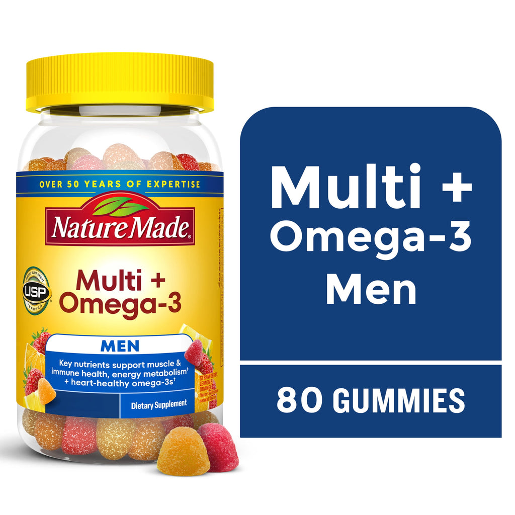 Nature Made Mens Multivitamin + Omega-3 Gummies for Daily Nutritional Support, 80 Count