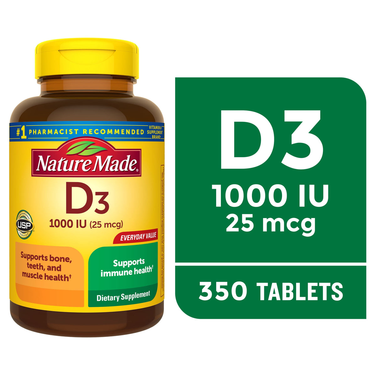 Nature Made Vitamin D3 1000 IU (25 mcg) Tablets, Vitamin D Dietary Supplement, 350 Count
