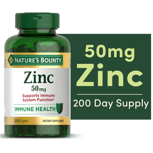 Nature's Bounty Zinc, Immune and Antioxidant Support, Dietary Supplement, 50mg, Caplets, 200 Ct