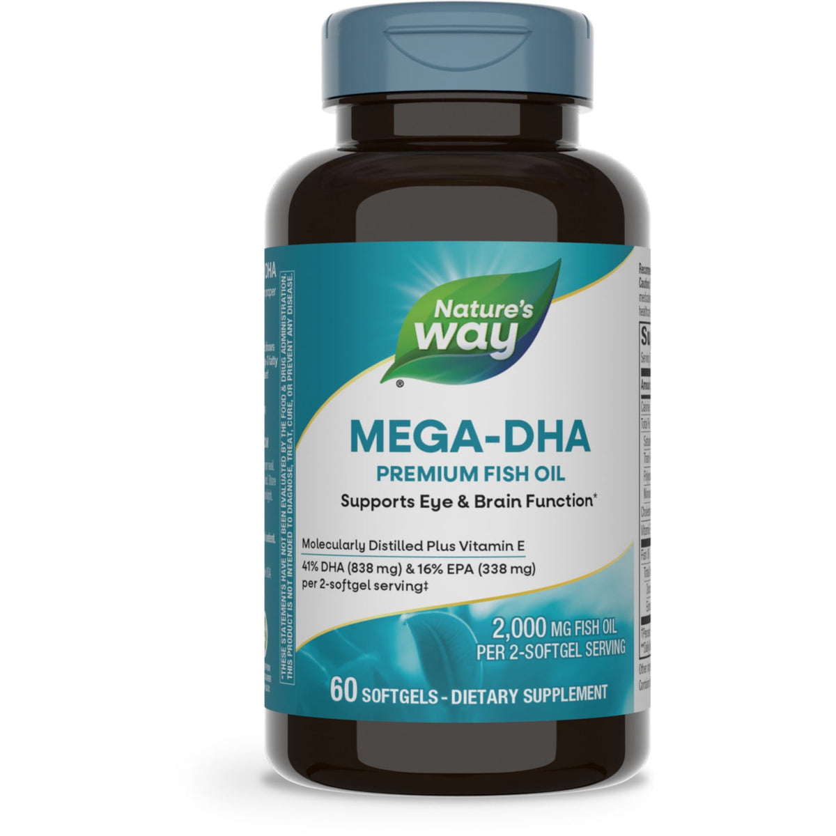 Nature's Way Mega-DHA Premium Fish Oil Softgels, Supports Eye and Brain Function*, Omega-3, 60 Count