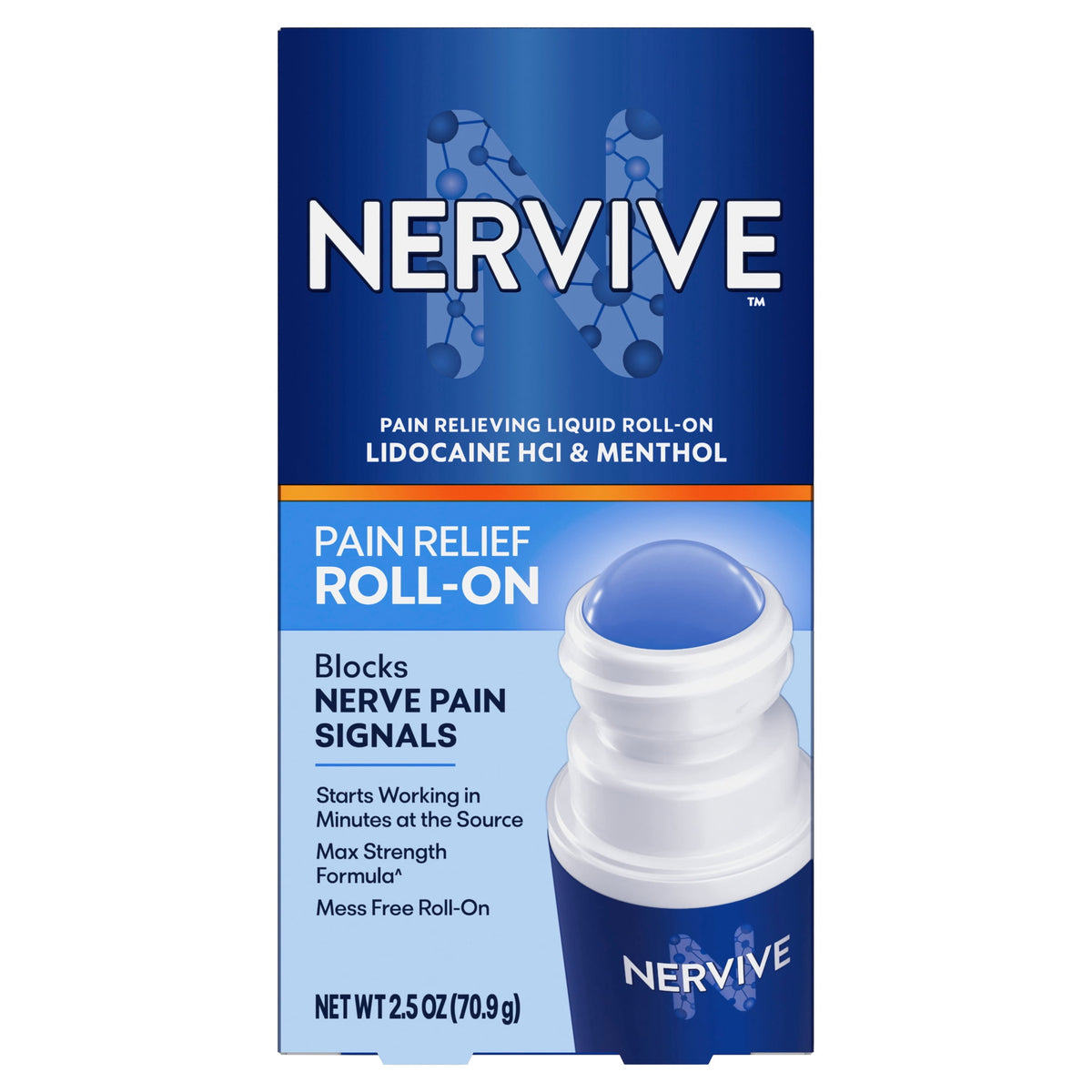 Nervive Pain Relieving Roll On, Max Strength Topical Pain Relief, 2.5 oz