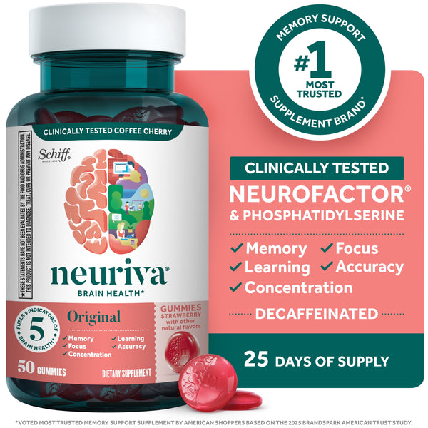 Neuriva Original Brain Supplements for Memory and Focus Phosphatidylserine Strawberry Gummies 50 Count