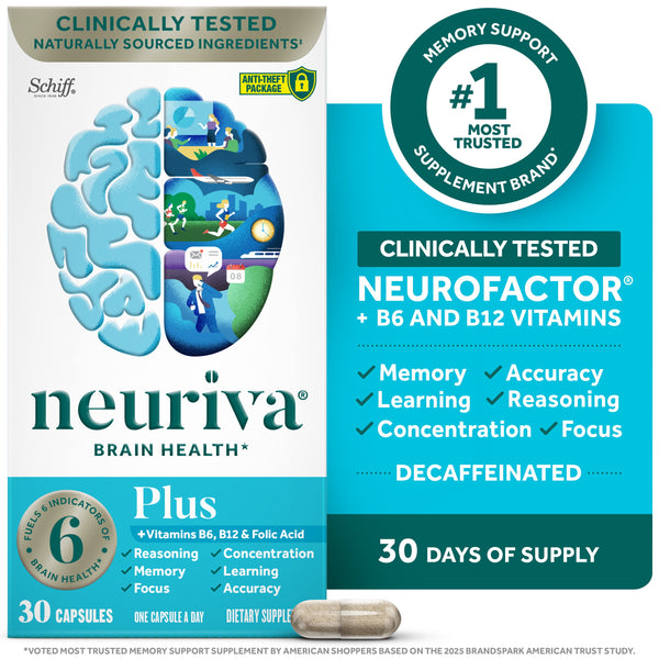 Neuriva Plus Brain Health Supplement, Vitamins B12 & B6, Support for Memory and Focus, 30ct Capsules