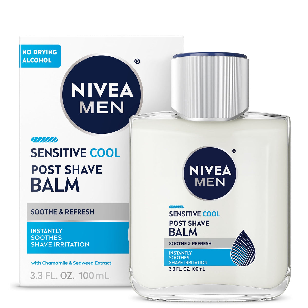 NIVEA MEN Sensitive Cool Post Shave Balm with Seaweed and Chamomile Extract, 3.3 fl oz