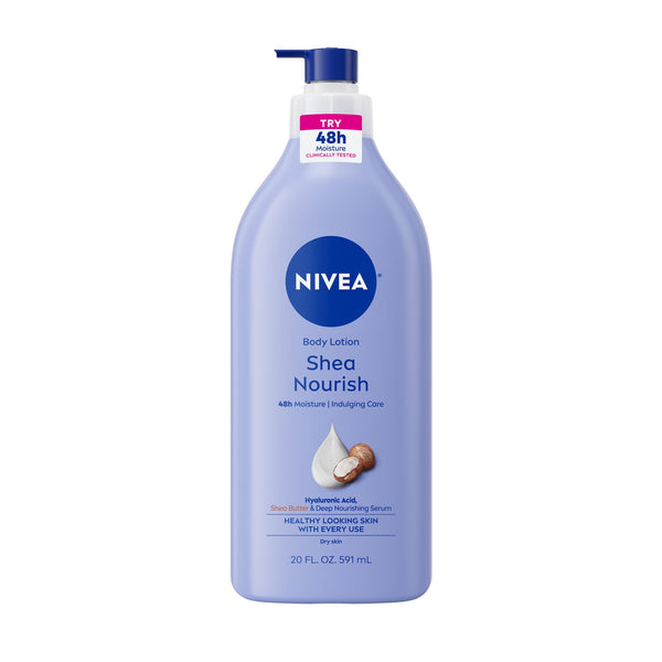 NIVEA Shea Nourish Body Lotion for Dry Skin with Hyaluronic Acid and Shea Butter, 20 fl oz